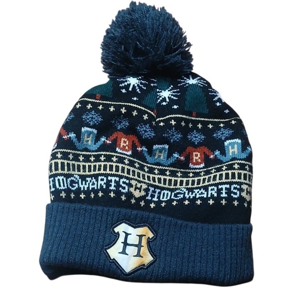 Harry Potter Wizarding World Kids Hogwarts‎ Fair Isle Knit Beanie Pom Hat Blue